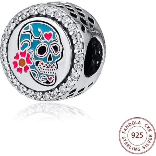 100% 925 Sterling Silver Day of the Dead Charms Skull Beads Fits Original Bracelets Women DIY Jewelry Making Perles