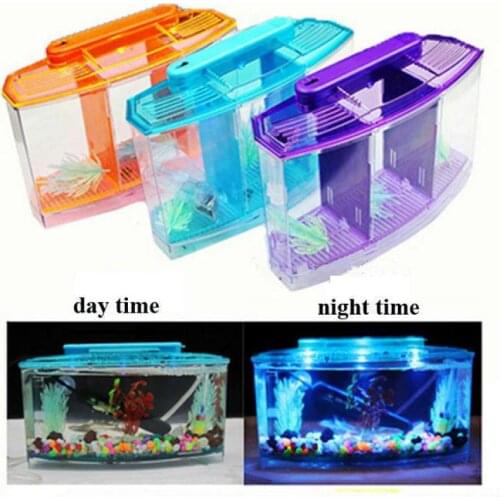 Acrylic 3 Splits Aquarium Betta Fish Bowl Led Light Aquarium Incubator Hatchery Breeding Box Fish Tank Turtle Reptile House