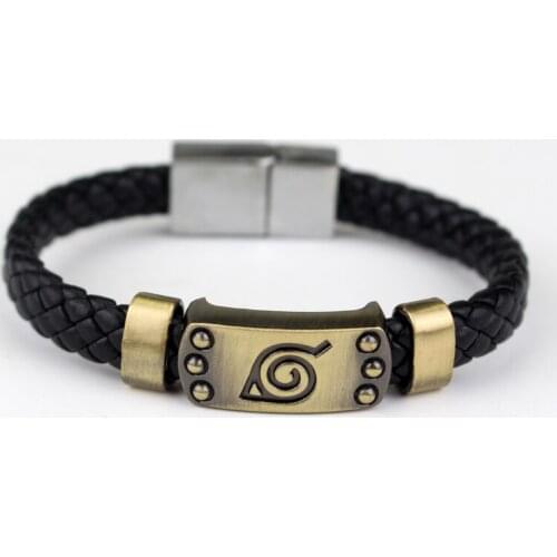 Anime Braid Leather Bracelets Bangles Akatsuki Itachi Konoha Logo Christmas Gifts Bracelet Wristband Cosplay Jewelry