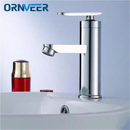 Free Shipping Solid Style Chrome Cylindrical Brass Bathroom Faucet Deck Mounted Single Hole Brass Basin Sink Mixer Tap C-003