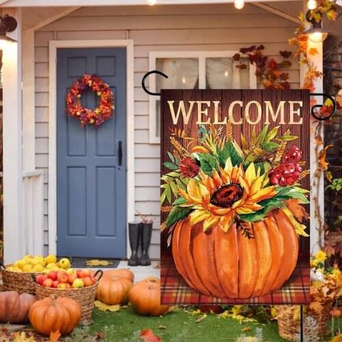 Welcome Fall Garden Flag Farmhouse Pumpkin Sunflower Cat Vertical Thanksgiving Indoor Outdoor Home Yard Flag Banner