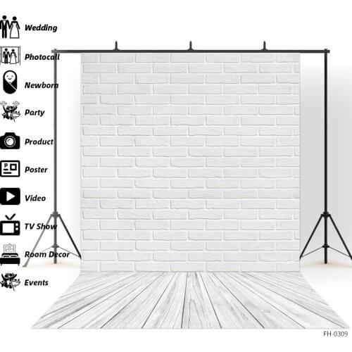 White Brick Wall Wooden Floor Backdrops Baby Shower Portrait Pet Food Newborn Children Photography For Photo Studio Backgrounds