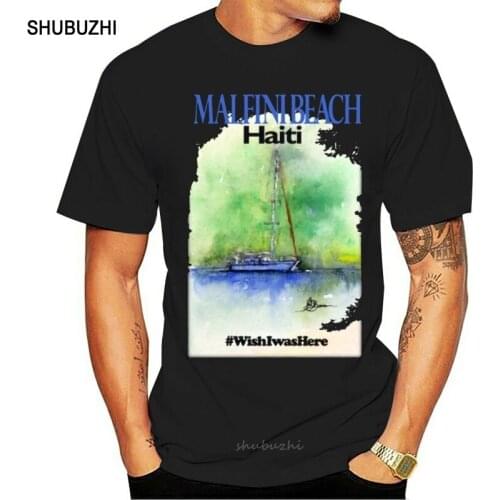 Fitted Sail Boat Malfini Beach Haiti T Shirt Men Unisex Adult T Shirts O-Neck Short Sleeve