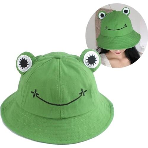 Parent-Kid Cartoon Frog Bucket Hat Outdoor Sun Fisherman Cap Sunscreen Female Sunhat Beach Fishing Hat Adult Kids Cosplay