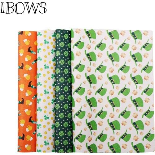 IBOWS 22*30cm Synthetic Leather Fabric St. Patrick Day Faux Vinyl Leather Printed Fabric DIY Hairbow Crafts Sewing Material