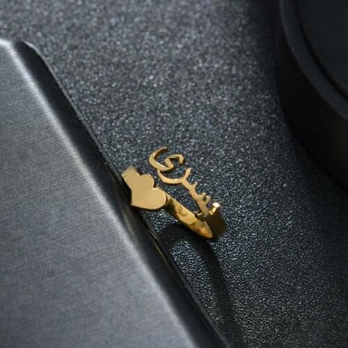 Personalized Arabic Name Heart Rings Stainless Steel Adjustable Women Man Wedding Rings Unique Engagement Accessories Gifts