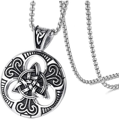 Ireland Hollow Concentric Knot Pendant Necklace Stainless Steel Link Chain Necklaces For Men Retro Jewelry Charm Gift