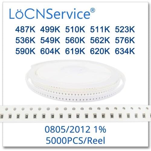 LoCNService 0805 1% 5000PCS 487K 499K 510K 511K 523K 536K 549K 560K 562K 576K 590K 604K 619K 620K 634K 2012 Resistor OHM
