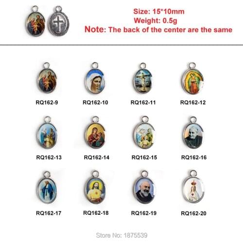 Small Medals 15*10 mm One Side Cross Another Side Color Catholic Figure Guadalupe Mary Jesus Fatima
