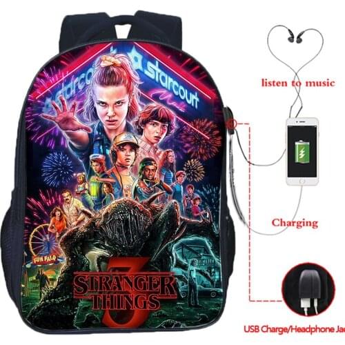 Stranger Things 3 Multifunction USB Charge School Bags Students Boys Girls Rucksack Laptop Backpack for Teenagers Travel Bags
