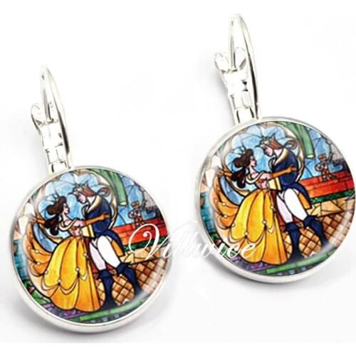Fashion Accessories Beauty & Beast Earrings Glass Dome Rose Art Picture Jewelry Charm Handmade Gift 2020