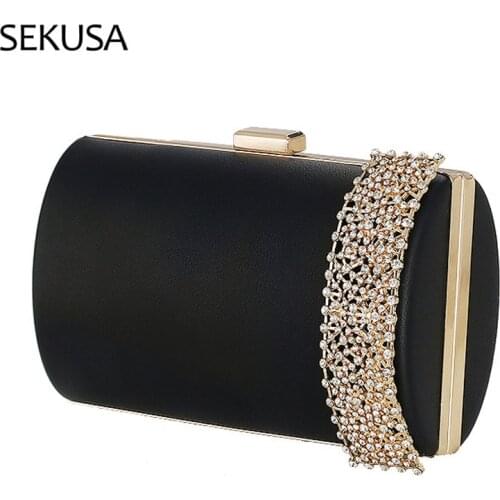 PU Fashion Women Day Clutch Diamonds Hollow Out Style Evening Bags Leather Causal Party Handbags With Chain