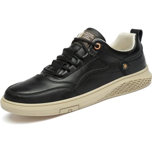 2021 Classic Sneakers Genuine Leather Mens Shoes Lace Up Breathable Black Casual Shoes For Men Comfortable Outdoor Shoes Man