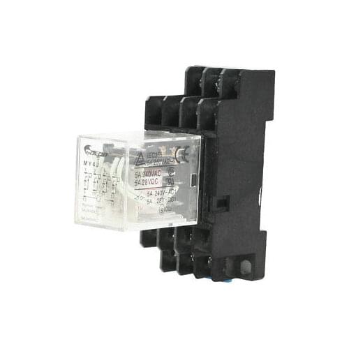 MY4J AC110V Coil 5A 240V AC 28V DC 35mm DIN Rail Power Relay 14 Pin w Socket