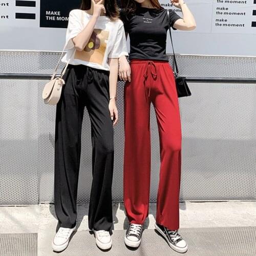 Soft Comfort Women Pants 2021 New High Waist Casual Summer Slacks Pants Women Ice Silk Ankle-Length Long Trousers Female Slacks