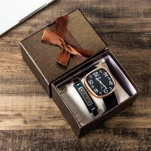 Watch Set Women 2pcs Watch with Bracelet Business Top Quality Fashion Sport Wrist Alloy Case Leather Band Watch For Men Father