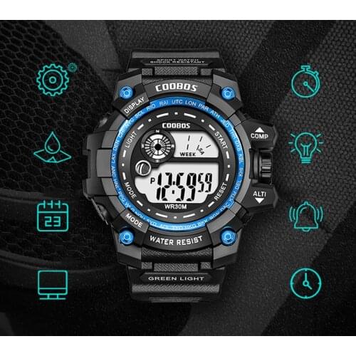 Coobos New Luminous Fashion Sport Children Men LED Digital Watches Advanced Silicone Strap Wrist Watches Man Army Military Clock