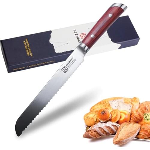 SUNNECKO 8" inch Bread Chef Knife Kitchen Knives German 1.4116 Steel 58HRC Razor Sharp Blade Color Wood Handle Cutter Tools