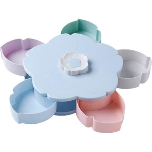 Petal-Shape Rotating Snack Box Candy Tray Food Storage Box Candy Plates Single-Deck Dried Fruit Organizer Storage
