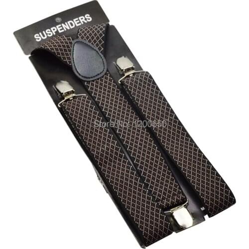 120cm Mens Unisex Clip-on Braces Elastic 3.5cm Wide brown lattice larger Suspenders Y-back Suspender Wholesale & Retail