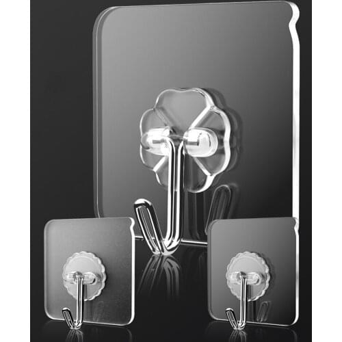 Transparent Strong Self Adhesive Door Wall Hangers Suction Heavy Load Sucker for Kitchen Bathroom Reusable Seamless Hanging Hook