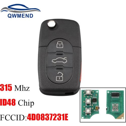 BHKEY 3+1Buttons For 4D0837231E 315Mhz Remote key For AUDI A4 S4 A6 A8 TT 1997-2005 Original remote control key