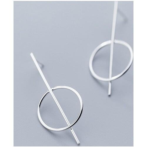 MloveAcc Popular 925 Sterling Silver Geometric Circle & Bar Stud Earrings for Women Fashion Sterling Silver Jewelry