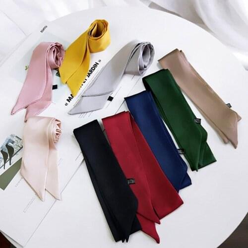 MoriBty Solid Skinny Women Silk Scarf Little Spring-Summer Hair Ribbon Neckerchief Foulard Femme Satin Neck Ties Bag Wraps Mujer