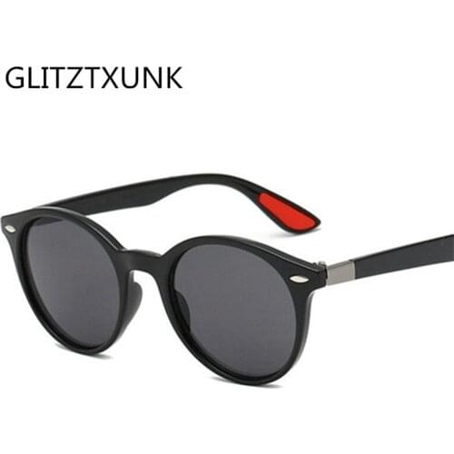 Glitztxunk Polarized Sunglasses Men Women Round Classic Retro Coating Mirror Unisex Sun Glasses Male Black Frame UV400 Oculos