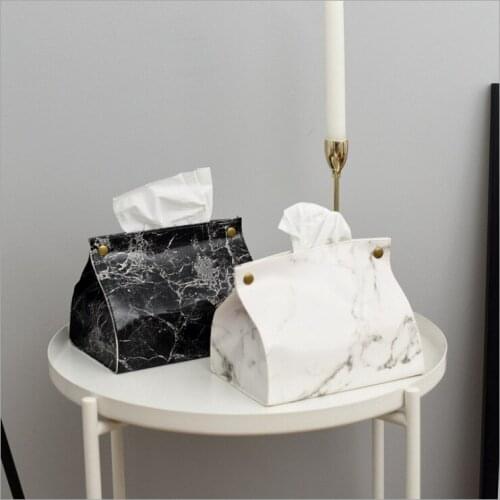 Tissue Case Box Container PU Leather 2 Color Marble Pattern Napkin Tissue Holder Papers Bag Cosmetic Box Case Pouch Organizer