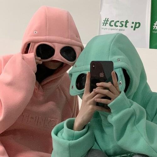 Hoodies Women Letter Printed Loose Hooded Trendy Pockets Plus Velvet Sweatshirts Womens Korean Style Harajuku All-match Chic