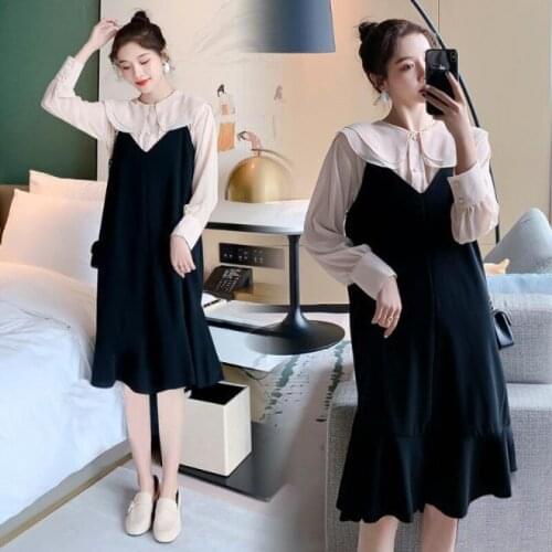 2021 Spring Sweet Maternity Blouse + Sling Dress Sets Korean Fashion Clothes for Pregnant Women Elegant Pregnancy Dress
