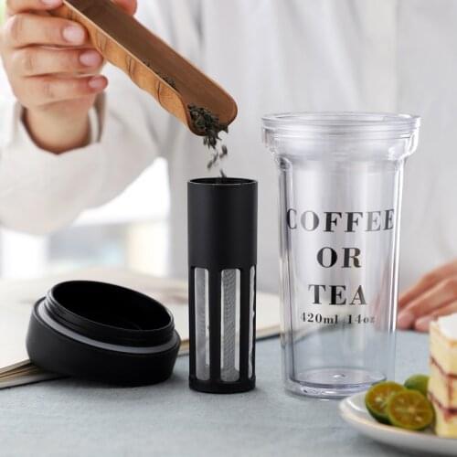 420ml Japan Portable Anti-scalding Coffee Cup Double Thickened Bpa-free Plastic Water Cup With Filter Mesh Tea Cup