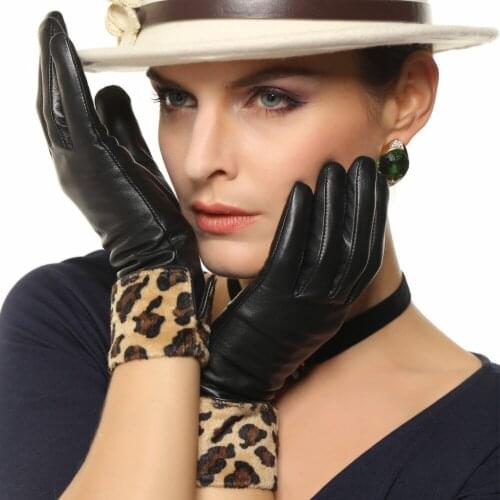 2020 New Womens Genuine Leather Gloves Female Fashion Wrist Leopard Sheepskin Gloves Autumn Winter Velvet Lined L127NC-1