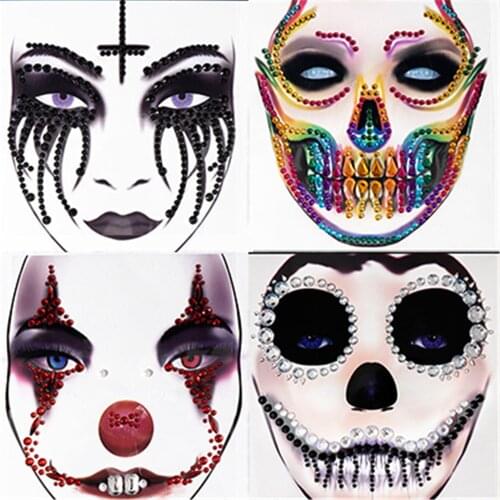 1 Pcs Halloween Body Art Makeup Party Festival Skull Bone Face Jewel Makeup Sticker For Carnival Night Clubbing Holiday Gift