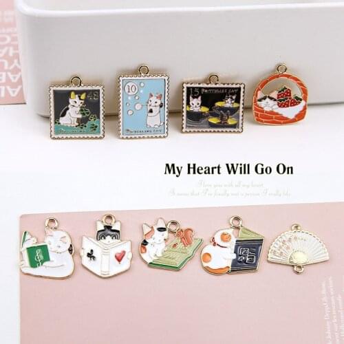 10pcsFan Catpendant Cartoon Earrings for Women Girls Diy Jewelry Accessories Rainbow Zinc Alloy B0804 Japanese and Korean Cute