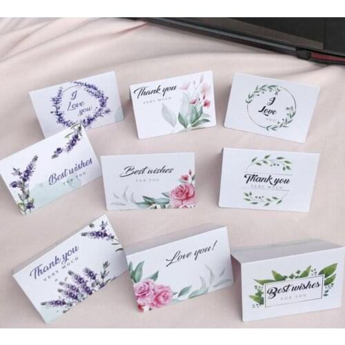 100pcs Flower Thank You Cards Wedding Party Invitation Greeting Cards Blank Inside Postcard Folding Cards