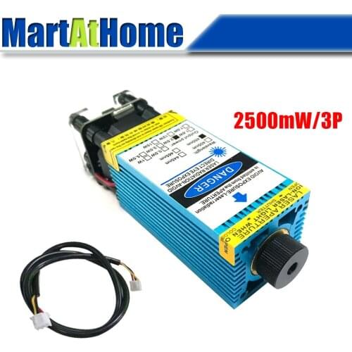 2.5W 445nm Blue Violet Laser Module TTL PWM DC 12V 3P Adjustable Focal Length Built-in Driver for CNC Engraving Cutting