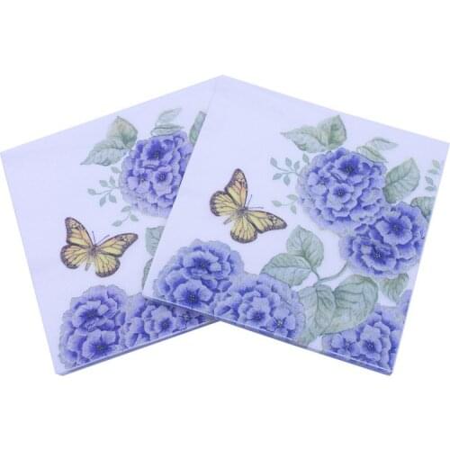 20Napkins/Lot 33*33cm Bule Flower Butterfly Decoupage Paper Elegant Tissue Birthday Wedding Party Paper Towel Decoration