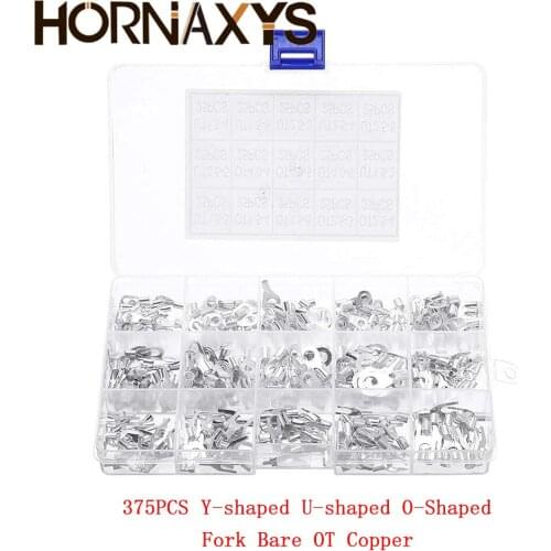 375PCS/Box Cold-pressed terminal Y-shaped U-shaped O-Shaped Round Fork Bare OT Copper Fast Crimping Terminals Crimp Terminator