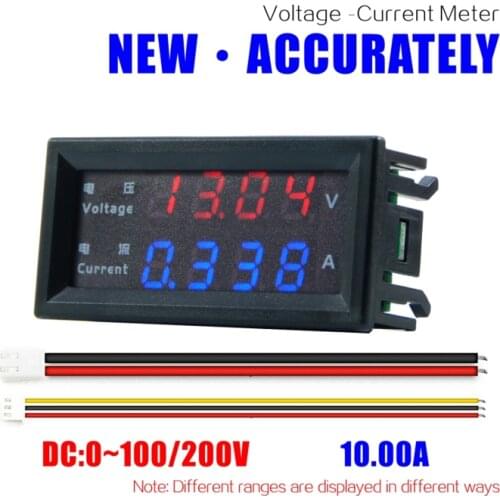 4 Digits High Precision DC 100V 200V 10A Voltmeter Ammeter Dual LED Digital Display Amp Volt Merter Panel Gauge D7WA
