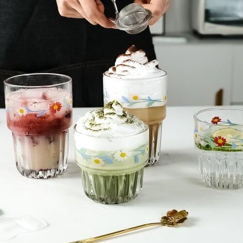 400ML Korean Small Daisy Glass Heat-Resistant Coffee Cups Household Breakfast Milk Glass Juice Cup Gift Home Drinkware Lemonade