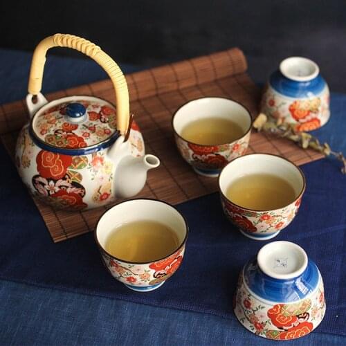 6PCS Japan imported Arita ware applique craft brocade and cherry blossom tea set gift box set Kung Fu tea set