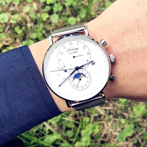 Authentic fully automatic mechanical watch fashion mens watch waterproof fine steel simple night light 2018 new mens watch