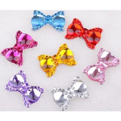 BOLIAO 100Pcs 13mm*19mm Acryl bow Flat back Appliques/Wedding/Home Holiday Decoration craft DIY R040