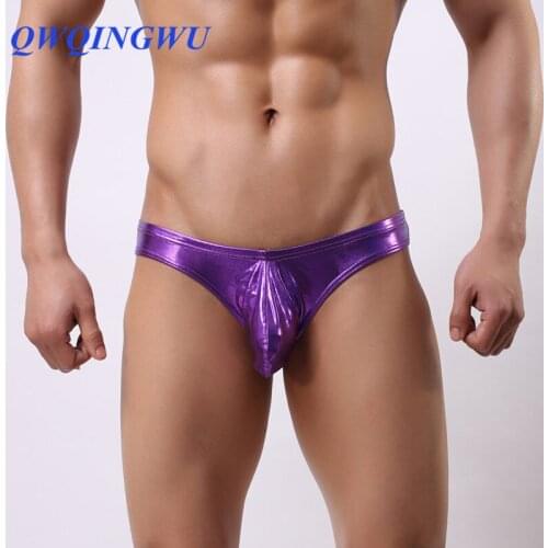 Brand Briefs Sexy Men Underwear Stretch Slim Imitation Leather Pants Gold Silver Pouch Briefs Underwear Shorts Men Gay Underwear