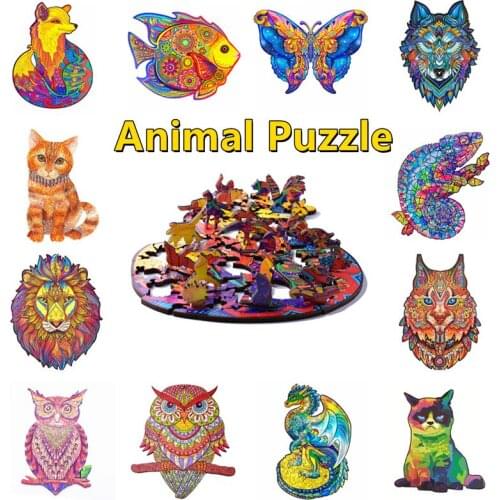 Wooden Animal Puzzle For Adults DIY Puzzle Animal Shaped Puzzles Christmas Gifts For Kids Jigsaw Puzzle Educational Games Toys