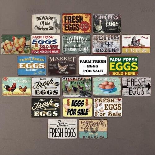 Farm Fresh Eggs Market Vintage Metal Plaque Tin Signs Poster Nostalgia Plate Cafe Bar Pub Farm Sign Board Wall Decoration