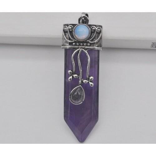 Purple Crystal Natural Stone Gem Pendant Pendulum Jewelry S3181