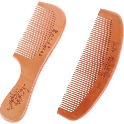 3Styles Natural Handmade Wood Hair Comb Anti-Static Comb Care Peach Solid Wood Comb Engraved Healthy Massage